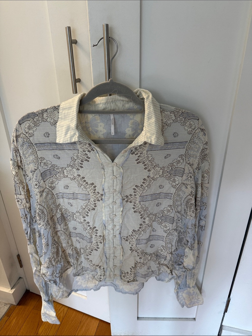 Free People Light Blue Printed Button-Front Women's Top Size S